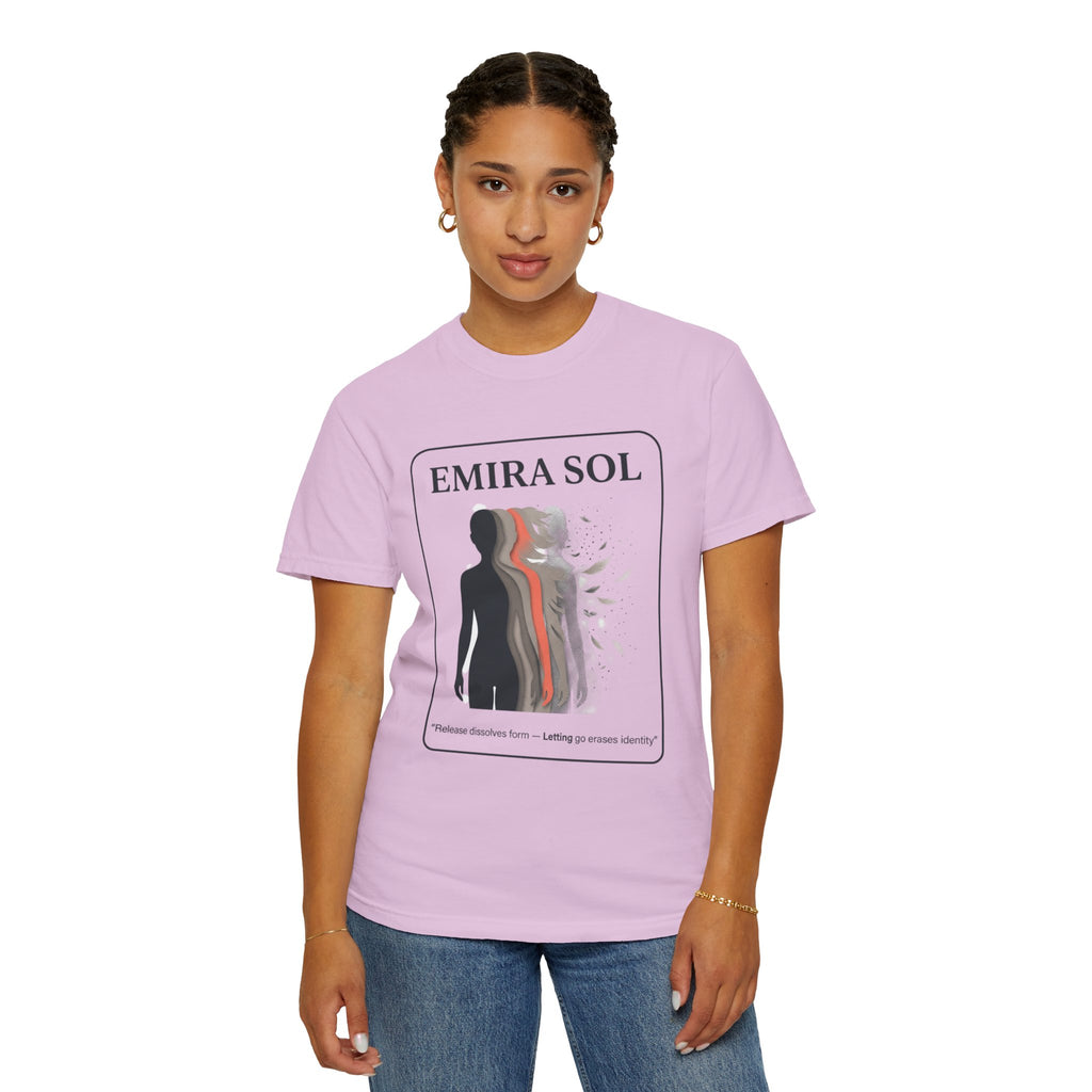 Power Runs Black PRB Emira Sol Graphic T-Shirt — Silhouette Art "Release Shadows" Tee by Printify