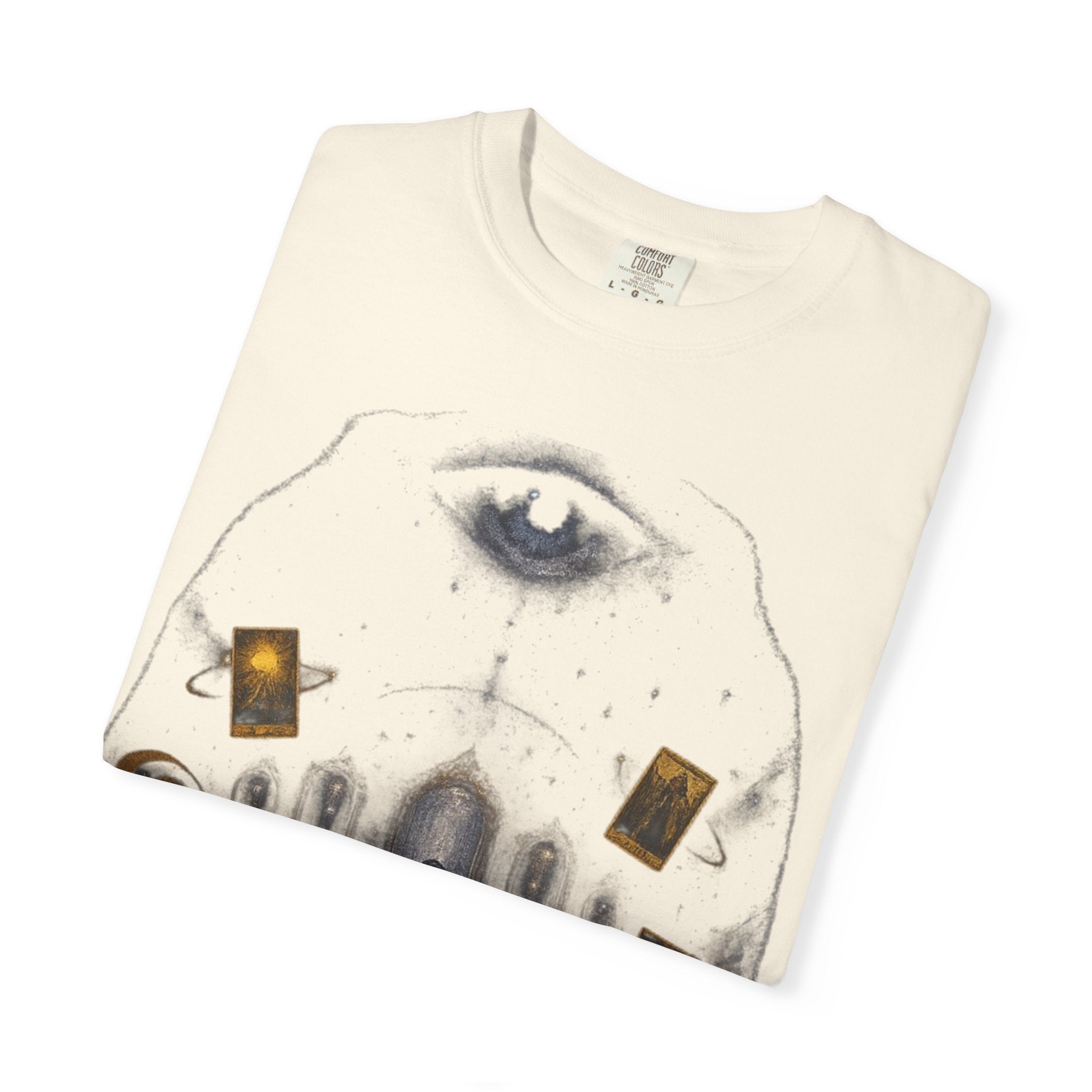 PRB Occult Tarot Skull T-Shirt — Mystic Eye & Shadow Figure Graphic by Power Runs Black