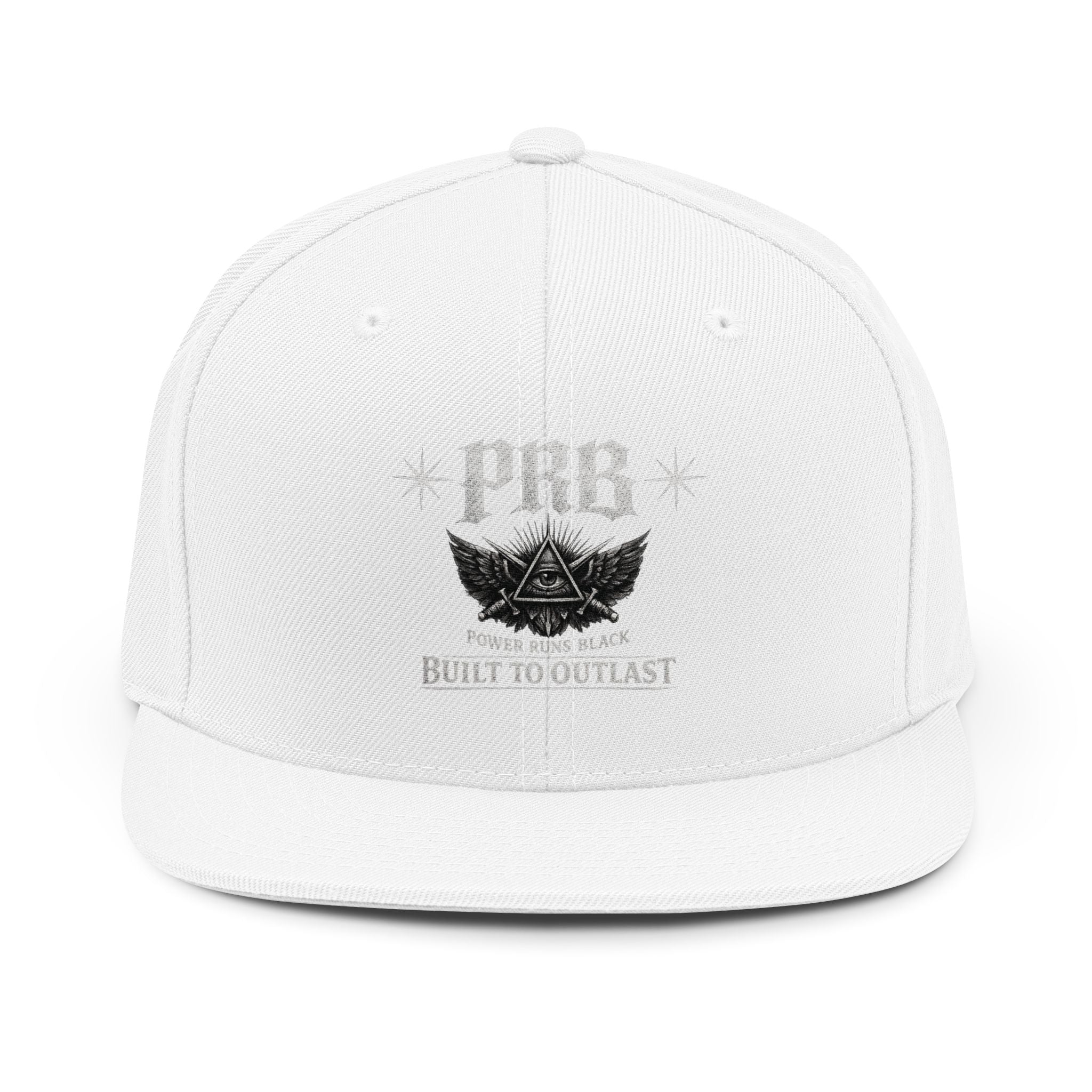 PRB Pyramid Wings logo Snapback Hat | Built to Outlast, Power Runs Black by Printify