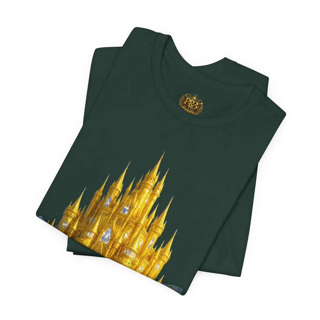 PRB Golden Fantasy Castle Tee | Magical Kingdom Illustration, Fairytale Scene by Printify