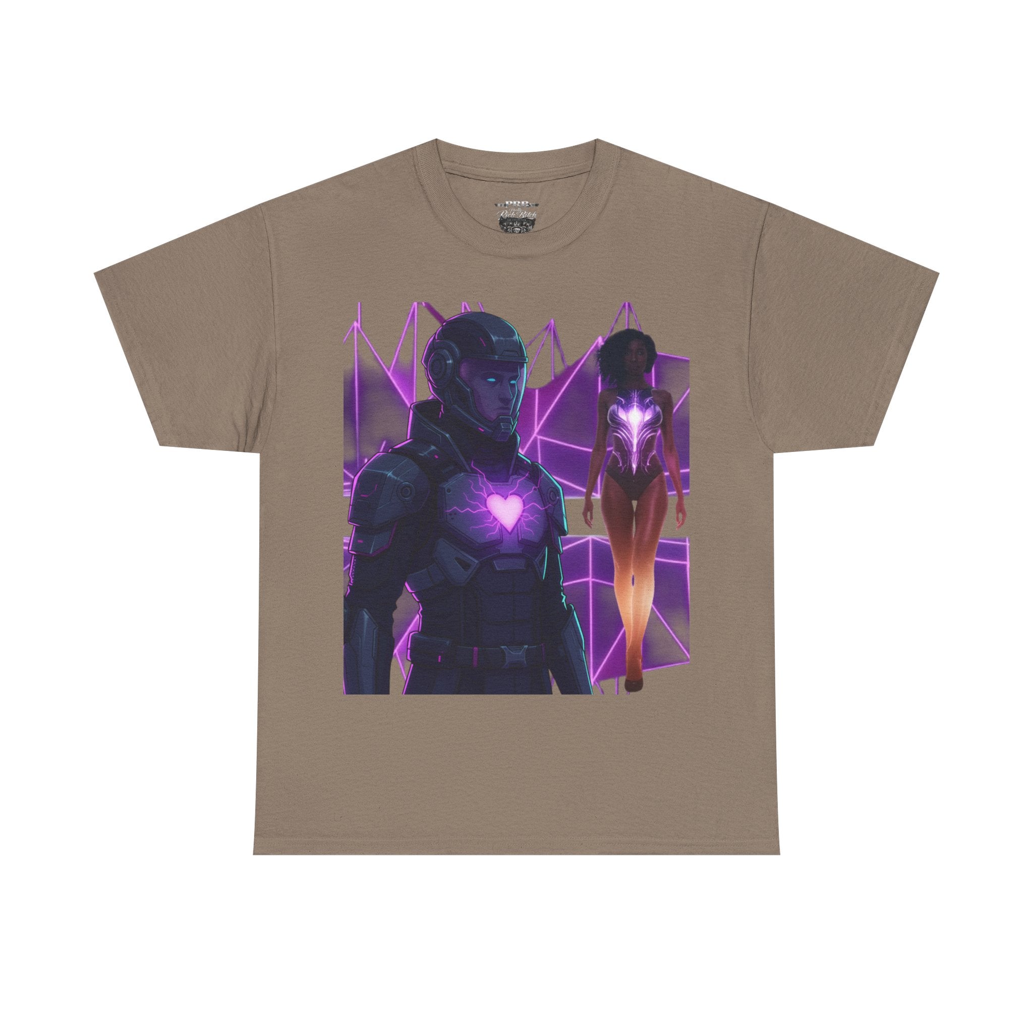 Power Run Black PRB Pretty Rich Bitch The Collection Purple Heart Cyberpunk Knight T-Shirt | Futuristic Armor Sci‑Fi Tee by Printify