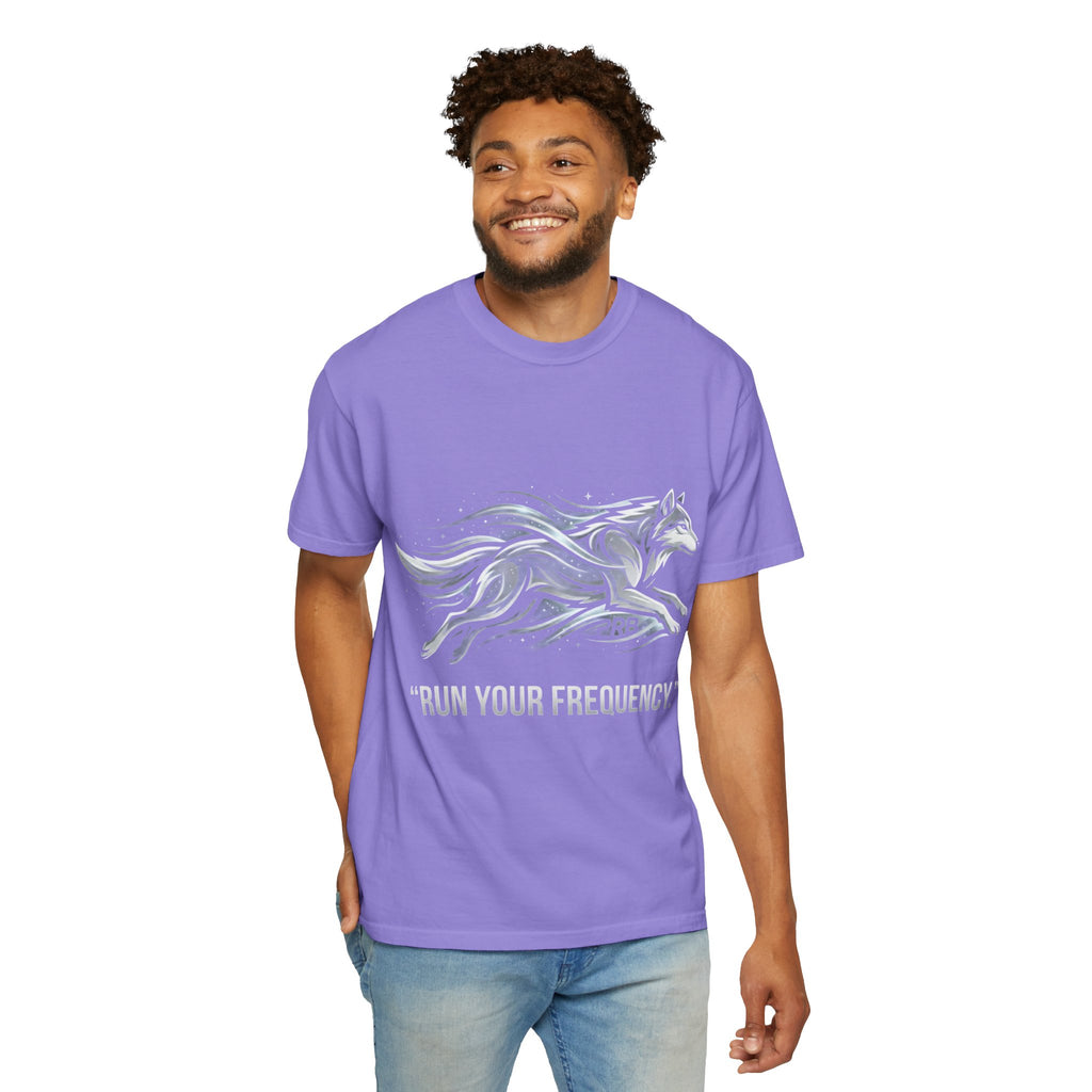 Wolf Graphic T-Shirt — 'Run Your Frequency' Motivational Tee by Printify