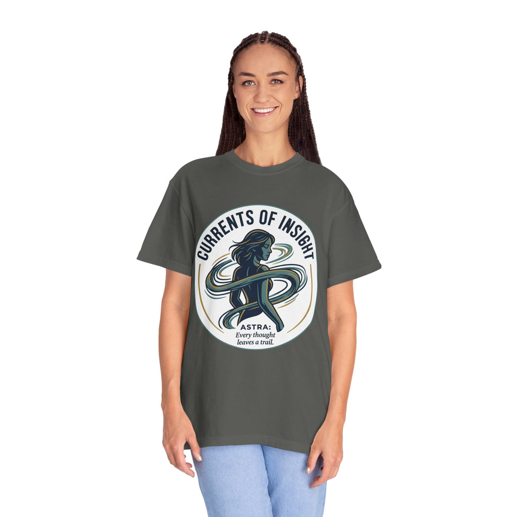 Power Runs Black Currents of Insight T-Shirt — 'Astra: Every thought leaves a trail' Graphic Tee by Power Runs Black
