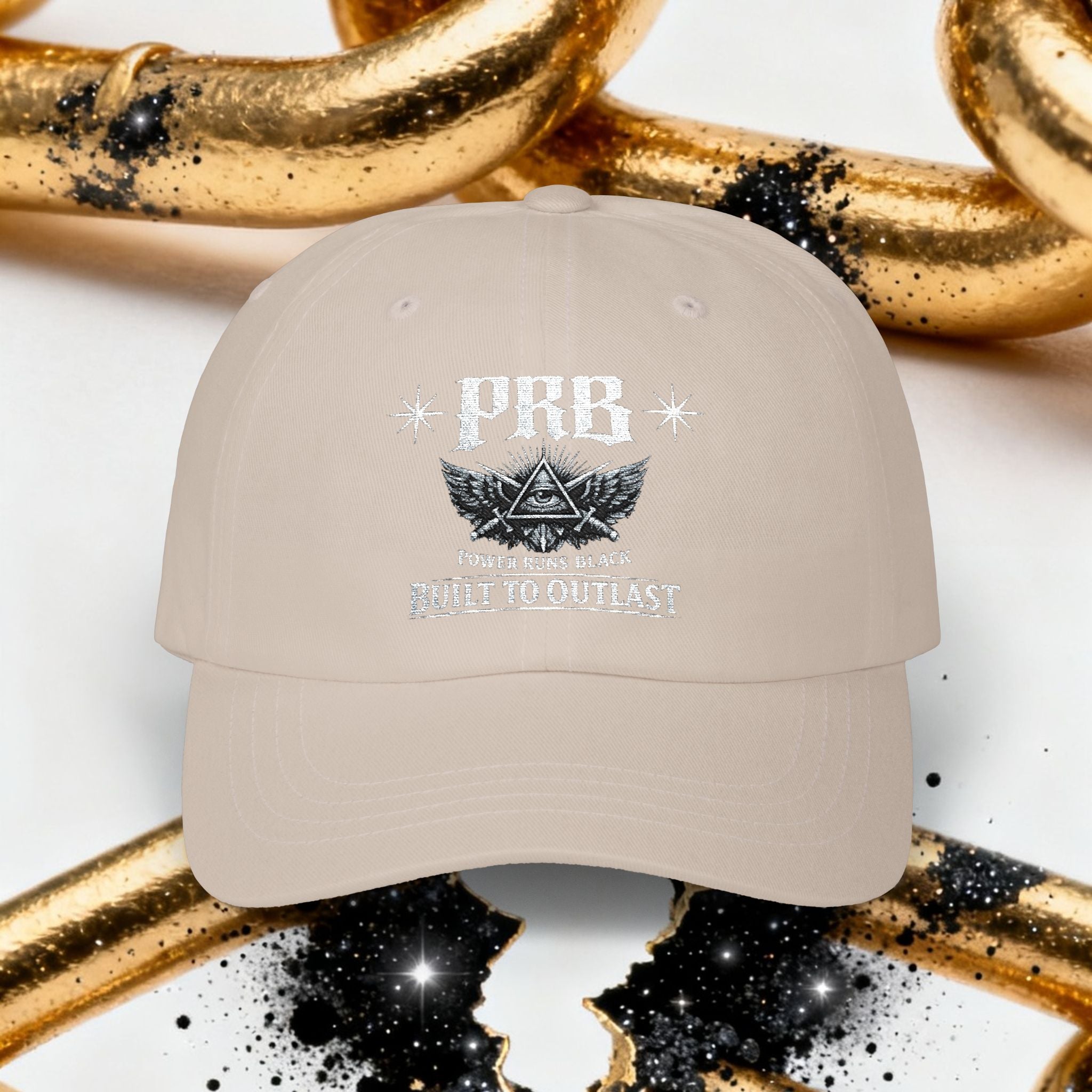 PRB Dad Cap — Vintage Crest Embroidered Baseball Hat by Power Runs Black