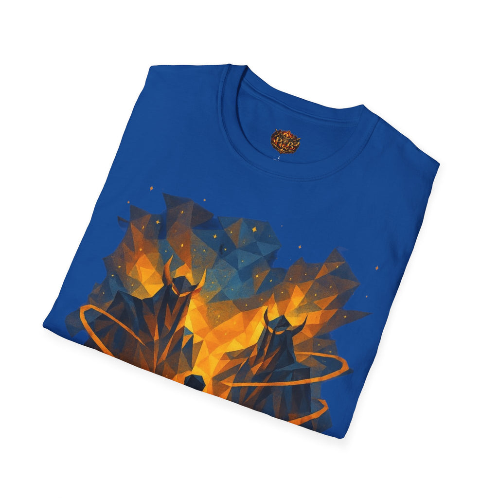 PRB Flame Silhouette Warrior T-Shirt | Fiery Geometric Backdrop by Power Runs Black