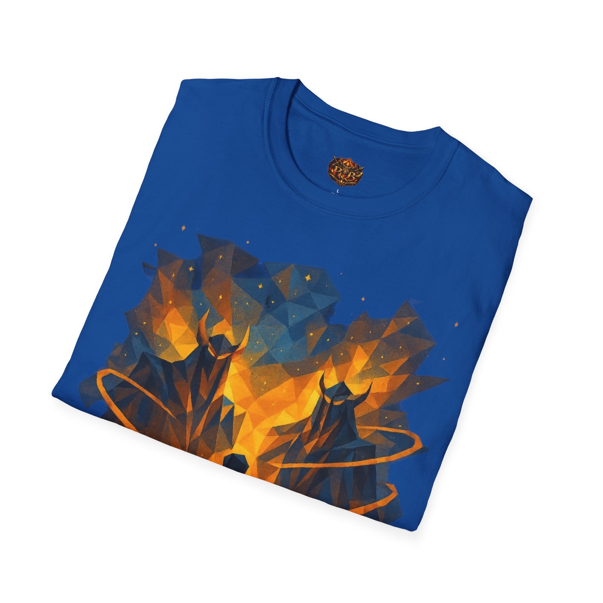 PRB Flame Silhouette Warrior T-Shirt | Fiery Geometric Backdrop by Power Runs Black