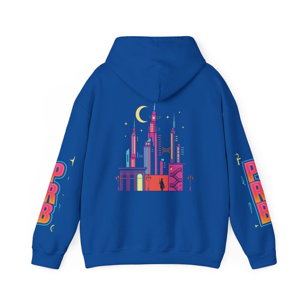 PRB Graphic Hoodie — Colorful Cityscape Pullover by Power Runs Black