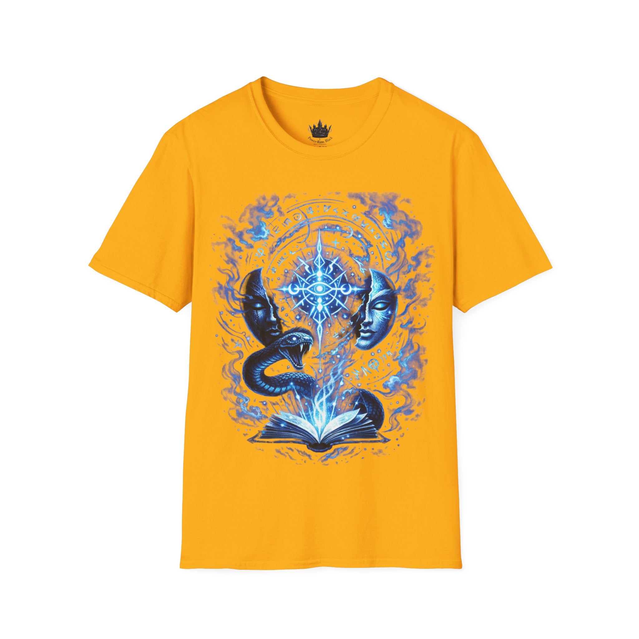 PRB Mystic Oceanic Spell T-Shirt — Blue Serpent & Moon Magic Tee by Power Runs Black