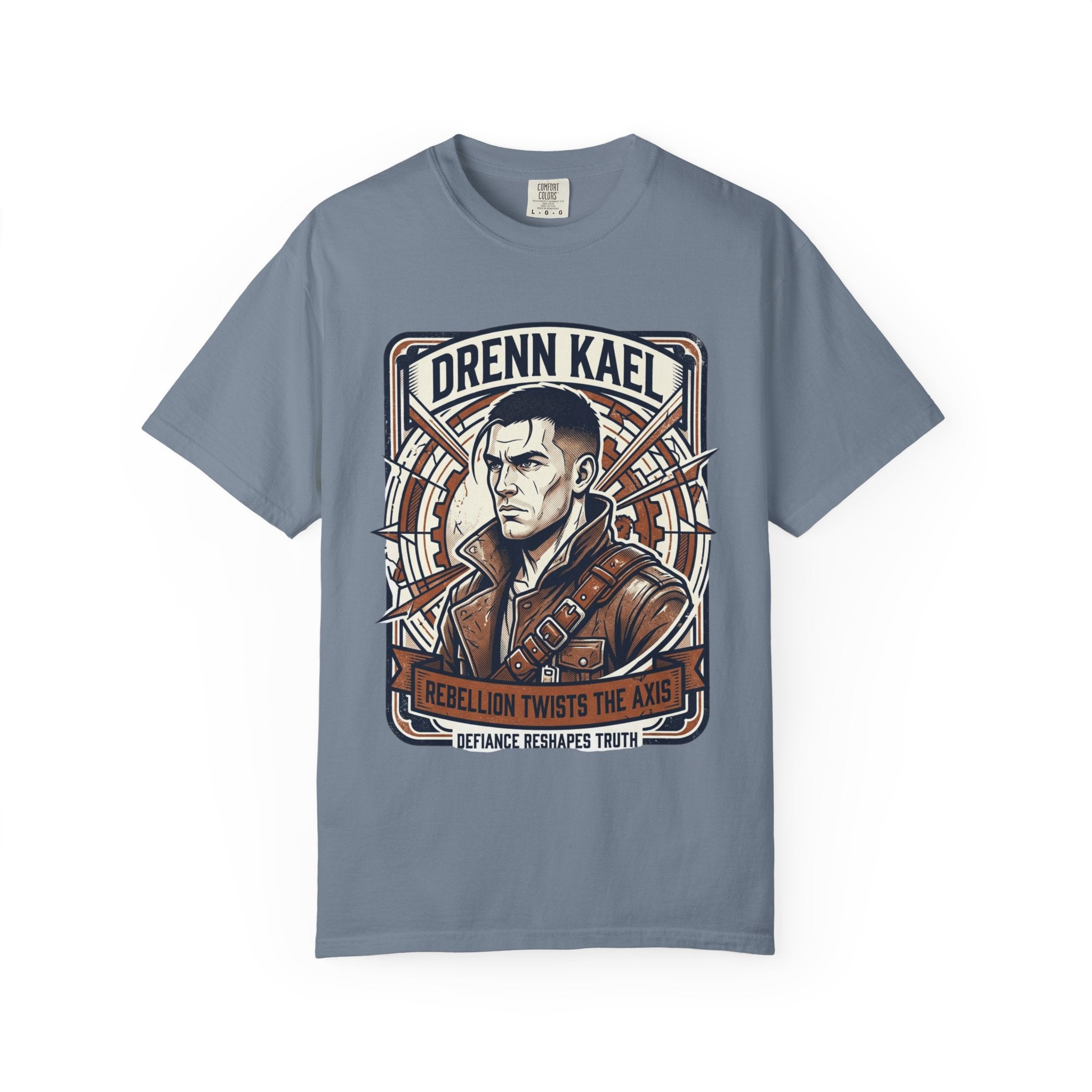 Power Runs Black PRB Drenn Kael Portrait T-Shirt — "Rebellion Twists the Axis" Graphic Tee by Printify