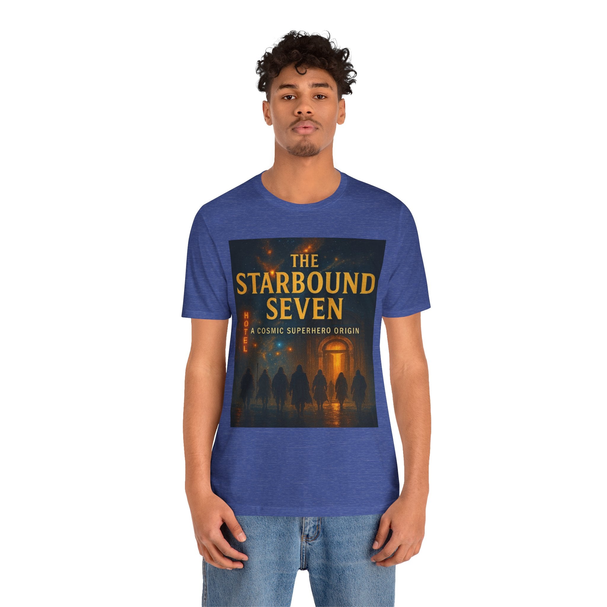 Power Runs Black PRB The Starbound Seven Tee – Retro Cosmic Superhero Poster Shirt by Power Runs Black