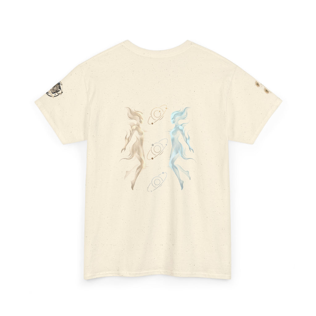Power Runs Black Gemini Spirit Tee — Twin Sun & Moon Celestial Graphic T-Shirt by Printify