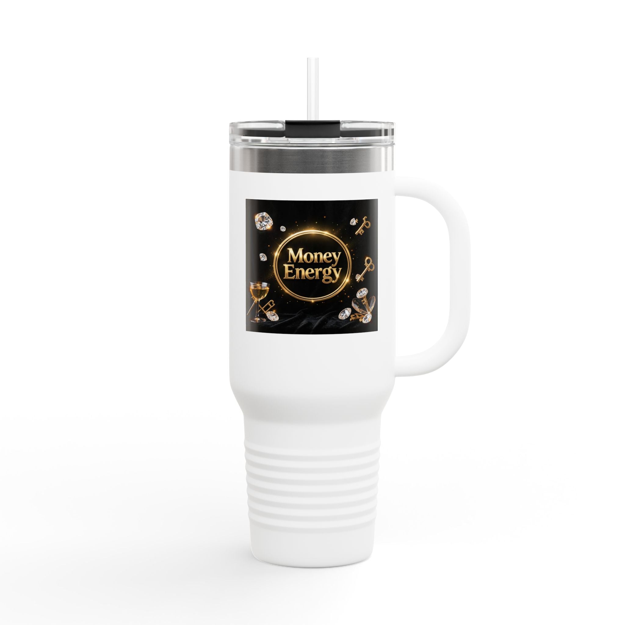 PRB 40oz Insulated Travel Mug — "Money Energy" Motivational Design by Power Runs Black