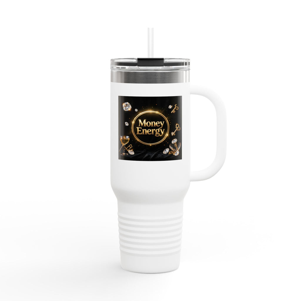 PRB 40oz Insulated Travel Mug — "Money Energy" Motivational Design by Printify