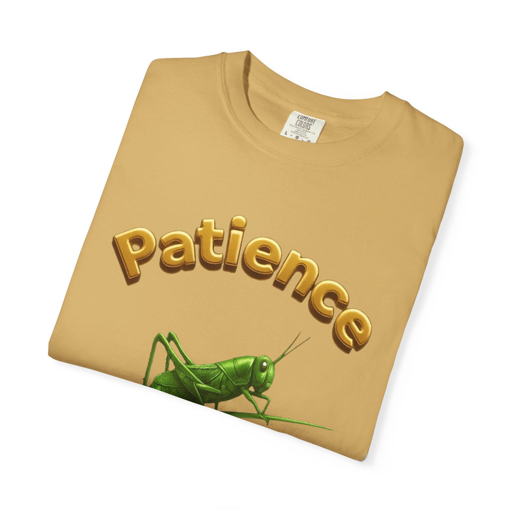 PRB Patience Grasshopper T-shirt | Green Grasshopper Illustration, Positive Quote by Printify