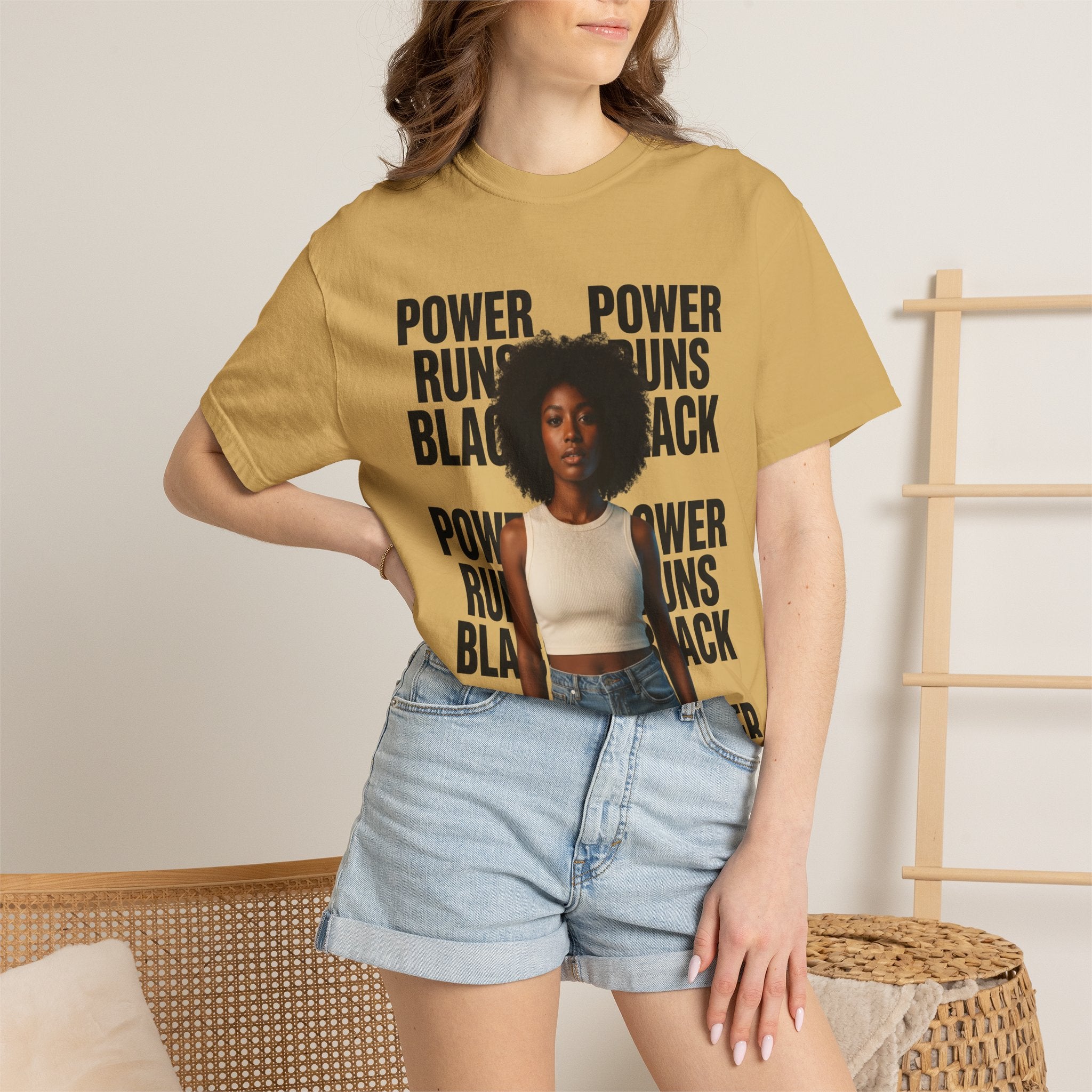 Power Runs Black PRB Power Runs Black T-Shirt — Empowerment Portrait Tee by Printify
