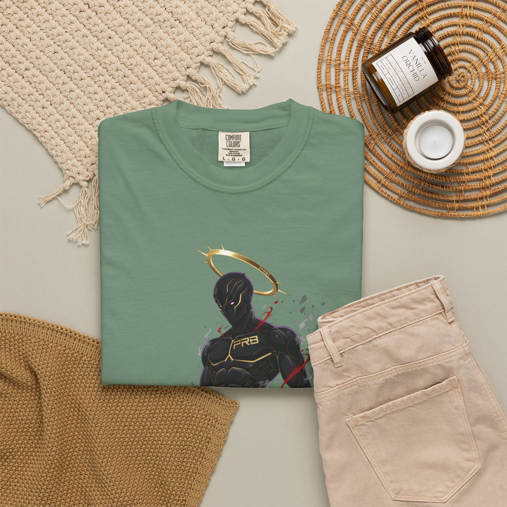 PRB Shadow Hero Graphic T-Shirt — Haloed Vigilante Illustration by Printify