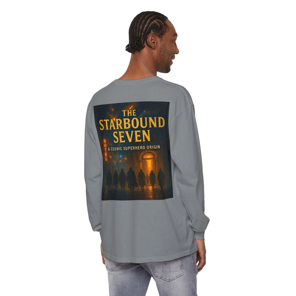 PRB The Starbound Seven graphic long sleeve shirt | cosmic superhero poster by Power Runs Black