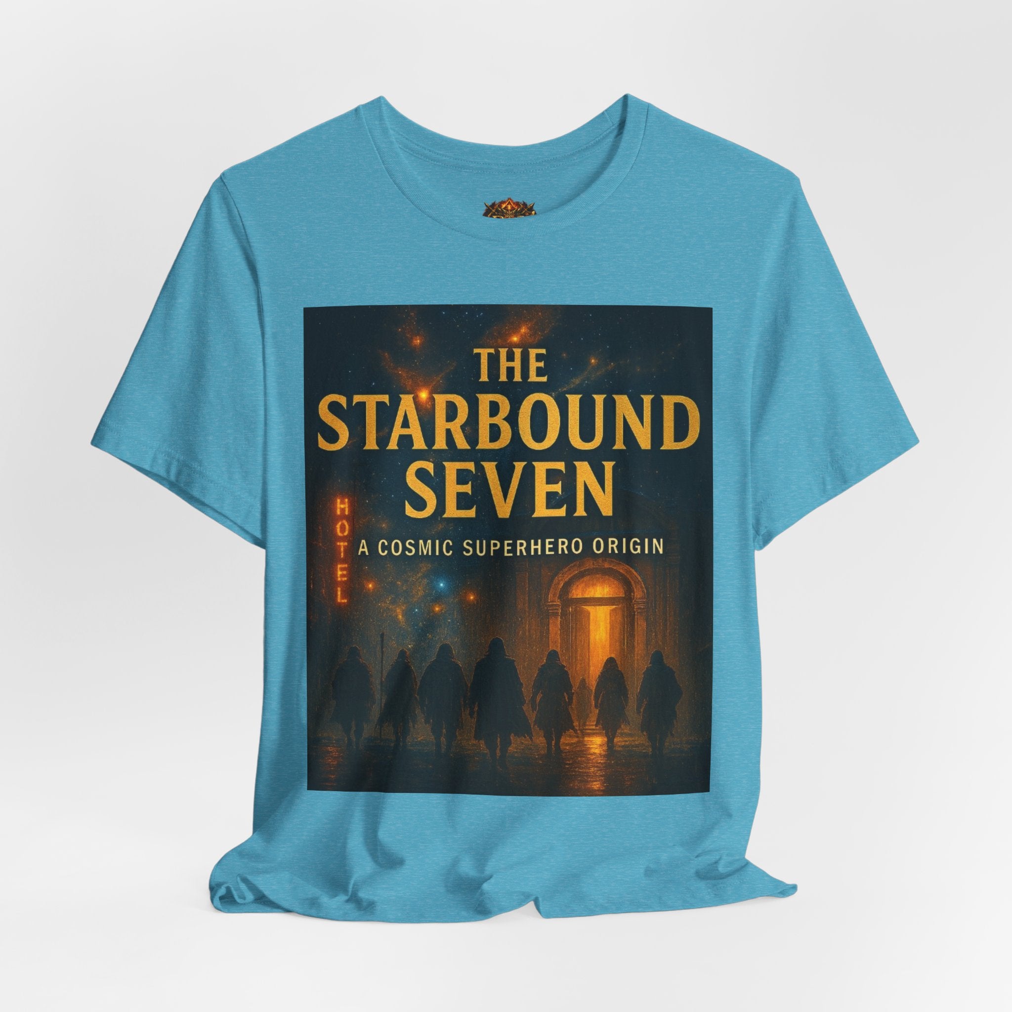 Power Runs Black PRB The Starbound Seven Tee – Retro Cosmic Superhero Poster Shirt by Power Runs Black