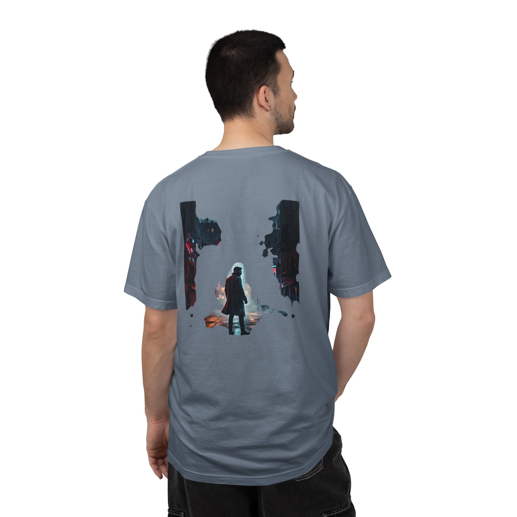 Syndication Loop Cyberpunk Portrait Tee — Tech-Noir Graphic T-Shirt | Power Runs Black by Printify