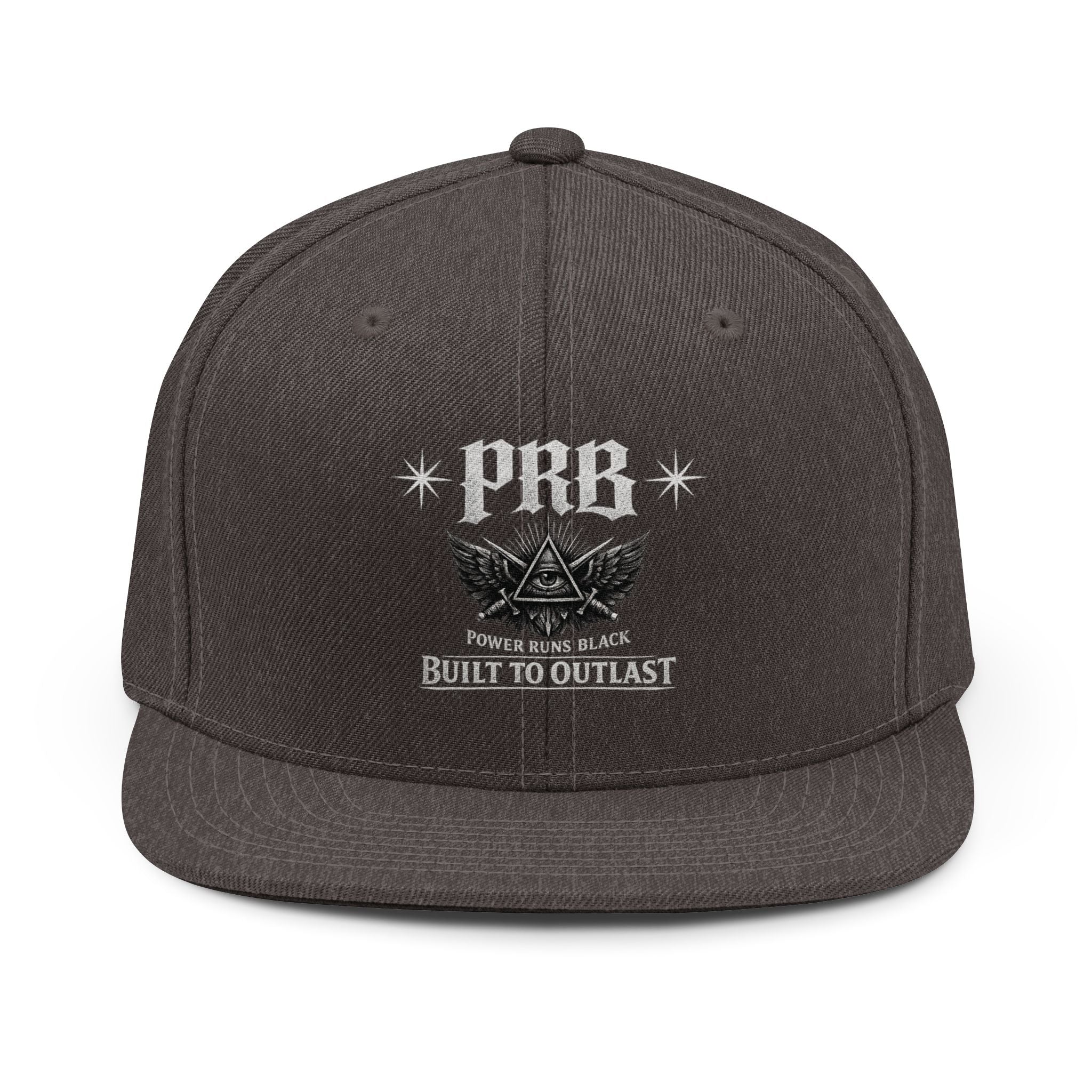 PRB Pyramid Wings logo Snapback Hat | Built to Outlast, Power Runs Black by Printify