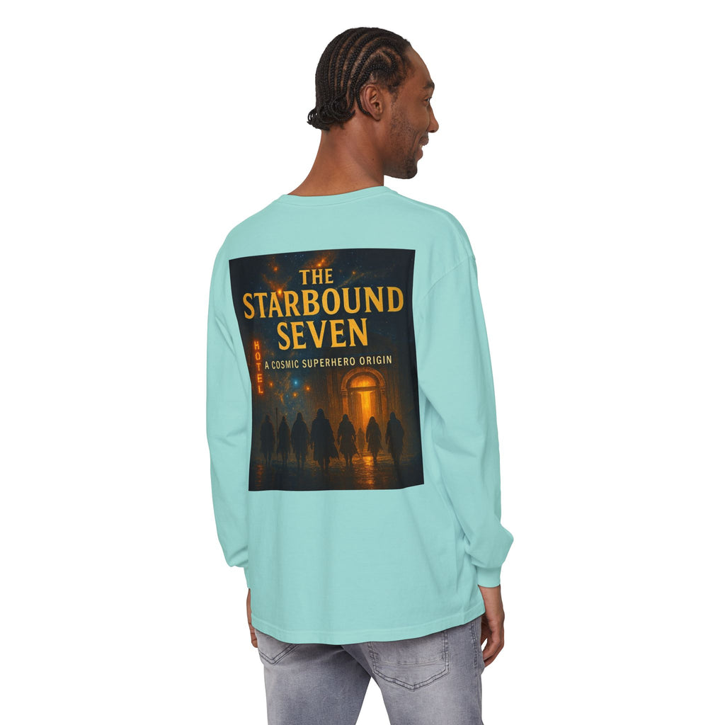 PRB The Starbound Seven graphic long sleeve shirt | cosmic superhero poster by Power Runs Black