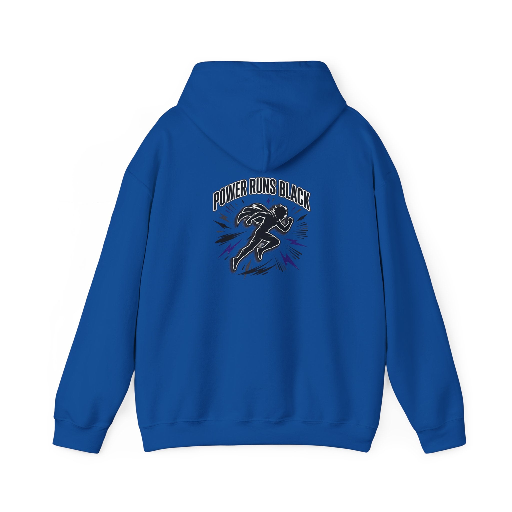Power Runs Black Hoodie — Bold Graphic Athletic Streetwear by Printify