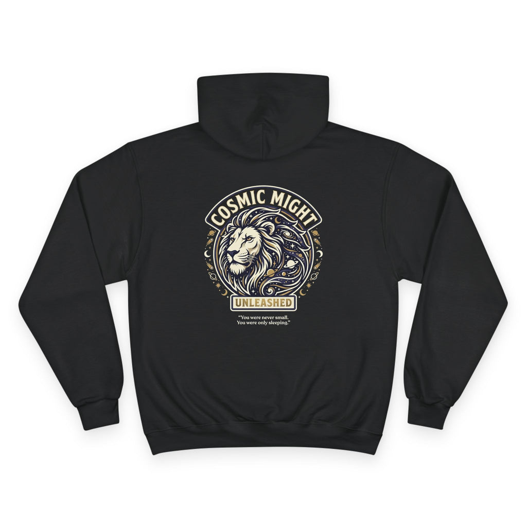 PRB Starforged Flex Cosmic Might Unleashed Lion Crest Hoodie — 'Unleashed' Athletic Champion Graphic Hoodie by Power Runs Black