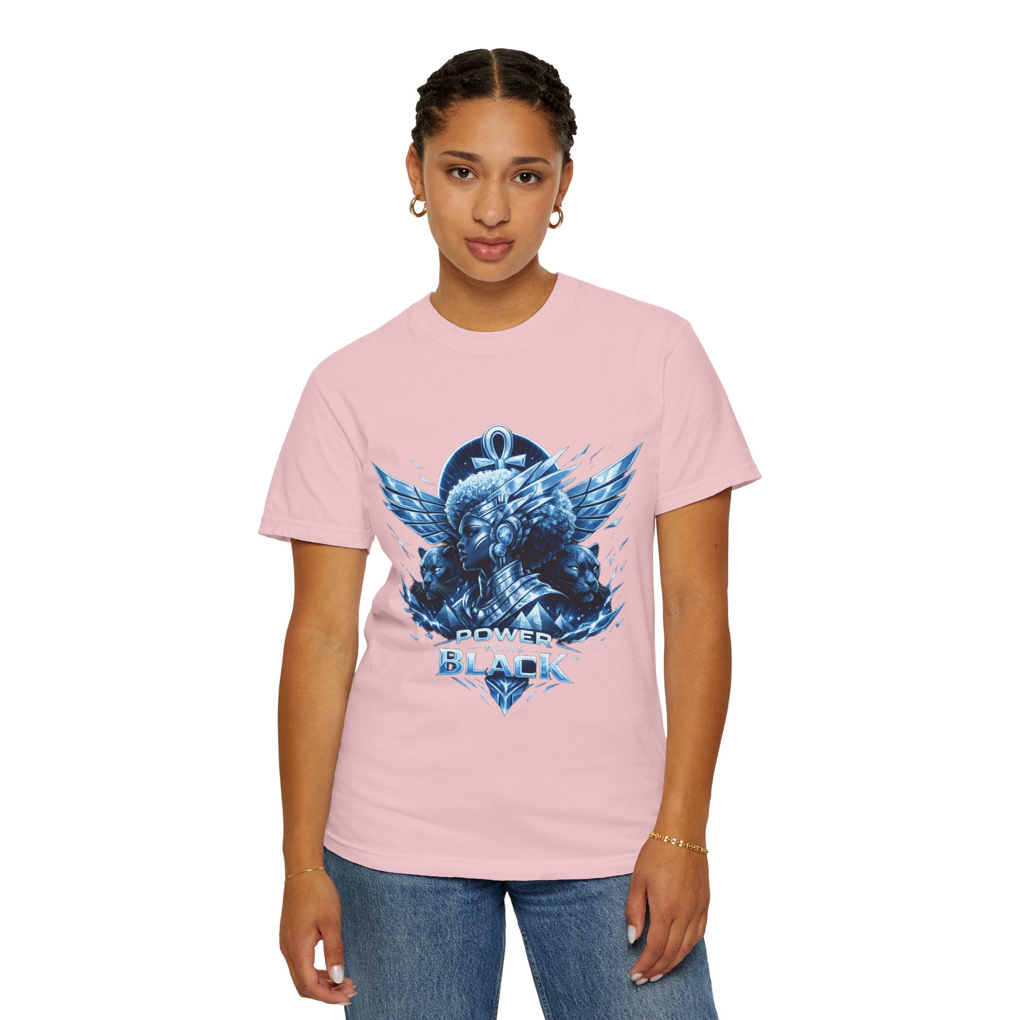 Power of Black Graphic T-Shirt — Egyptian Ankh Warrior Design by Power Runs Black