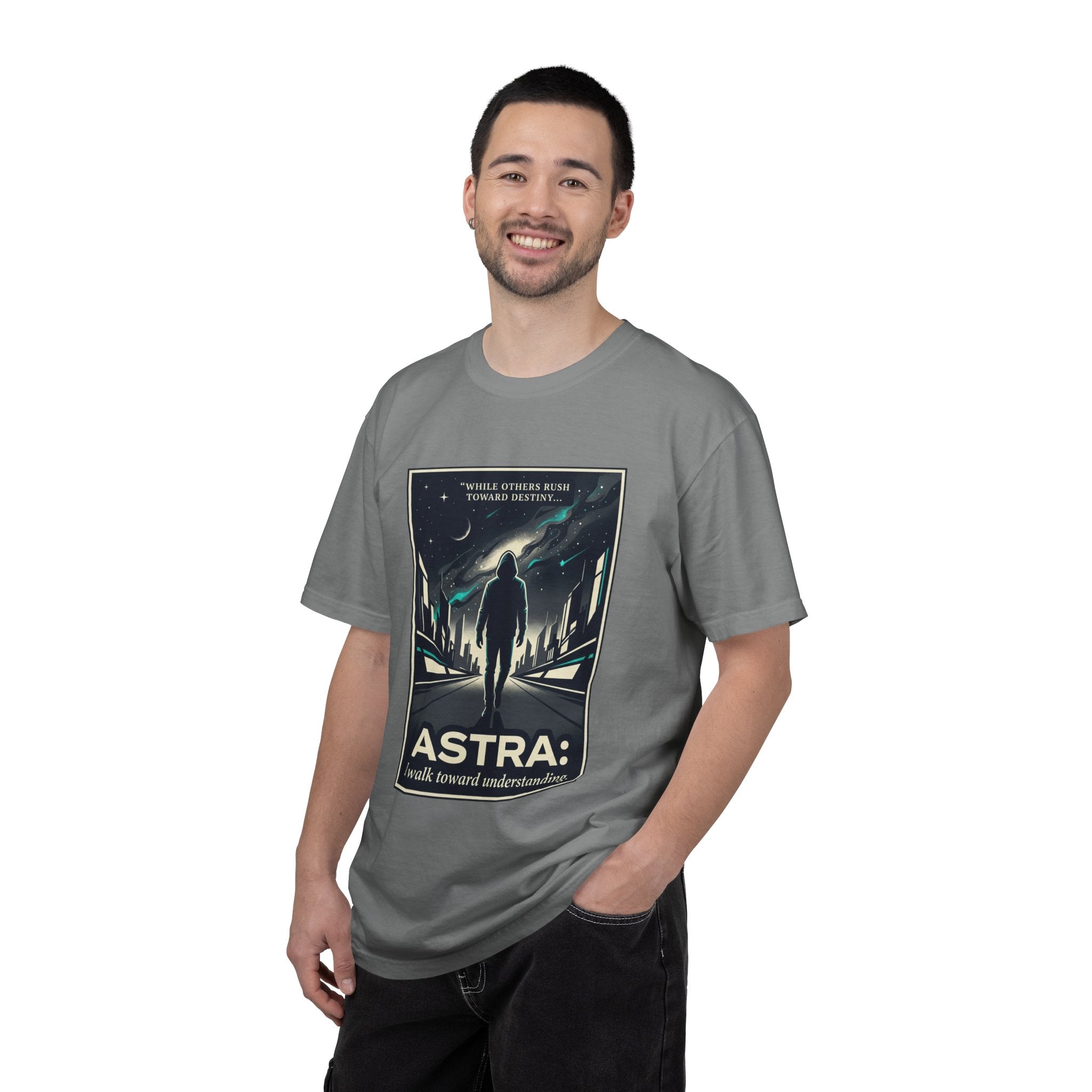 Power Runs Black Astra Sci‑Fi Graphic T-Shirt — "I walk toward understanding" Poster Design by Power Runs Black