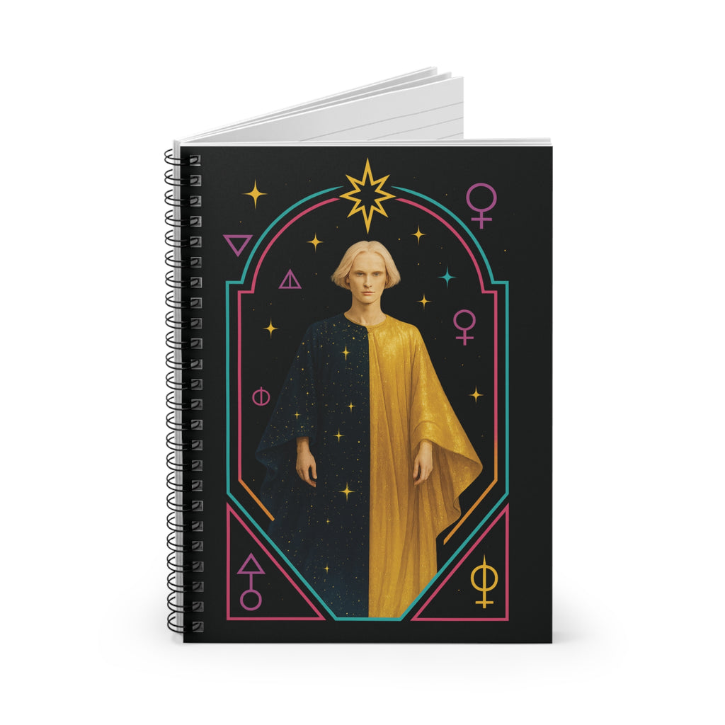 PRB Golden & Midnight Figure Notebook | Spiral Ruled Journal, Astrological Symbols by Power Runs Black