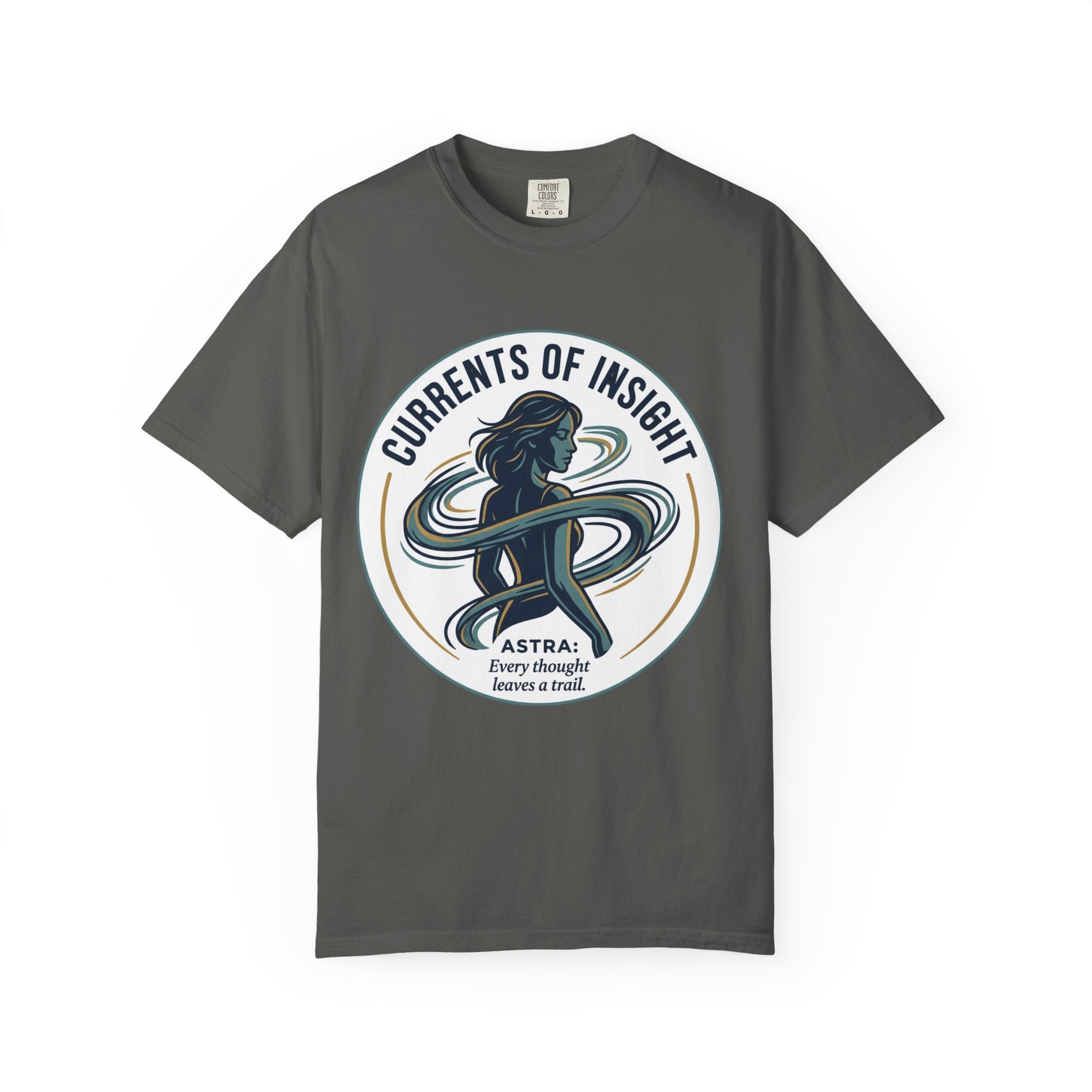 Power Runs Black Currents of Insight T-Shirt — 'Astra: Every thought leaves a trail' Graphic Tee by Power Runs Black