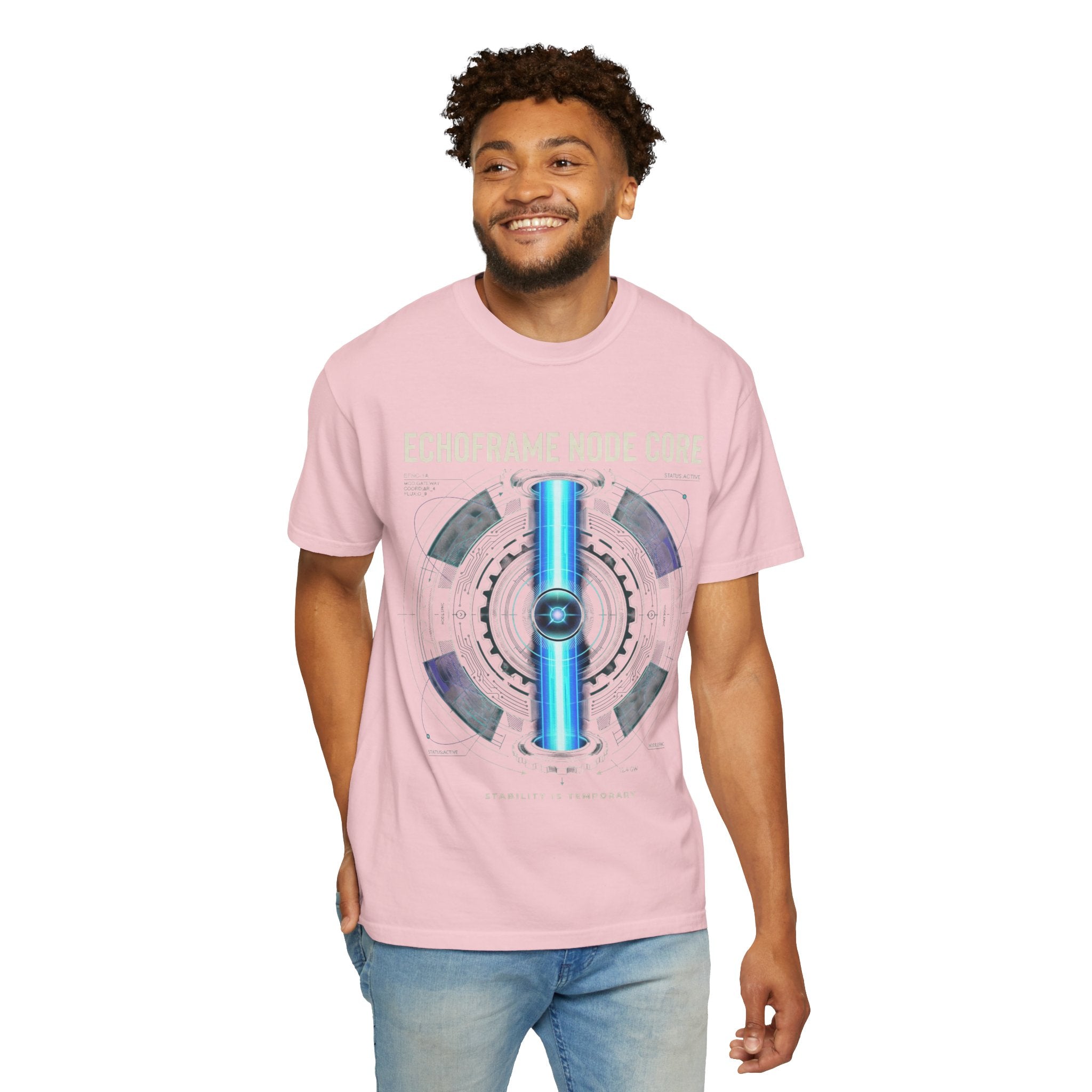 Power Runs Black PRB Echoframe Node Core T-Shirt — Futuristic Tech Graphic Tee by Power Runs Black