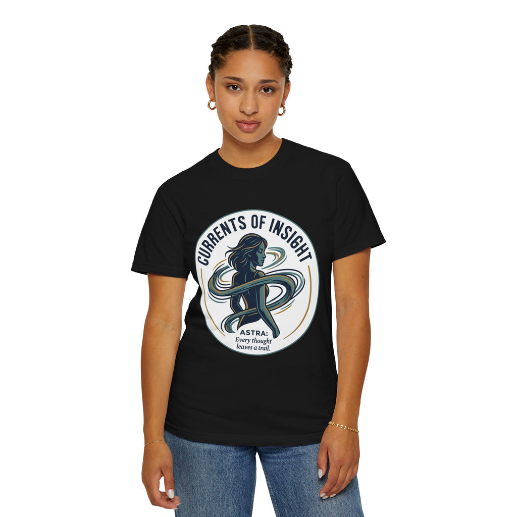 Power Runs Black Currents of Insight T-Shirt — 'Astra: Every thought leaves a trail' Graphic Tee by Power Runs Black