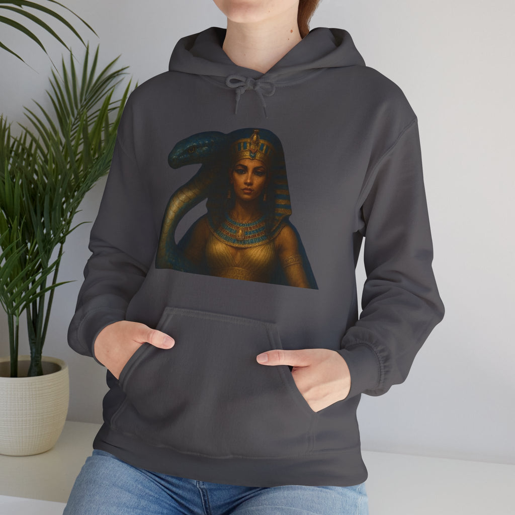 PRB Egyptian Goddess Portrait Hoodie | Serpent Headdress, Ancient Queen Art by Power Runs Black