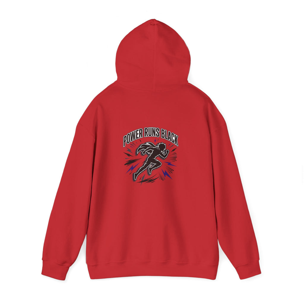 Power Runs Black Hoodie — Bold Graphic Athletic Streetwear by Printify