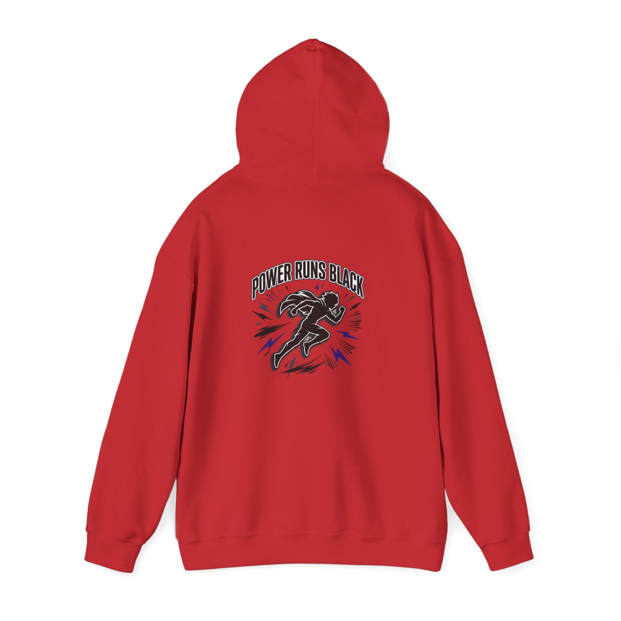 Power Runs Black Hoodie — Bold Graphic Athletic Streetwear by Printify