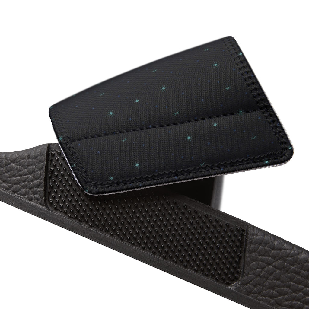 Power Runs Black Slide Sandals - Black Mythical Crest Logo Slides for Men by Power Runs Black