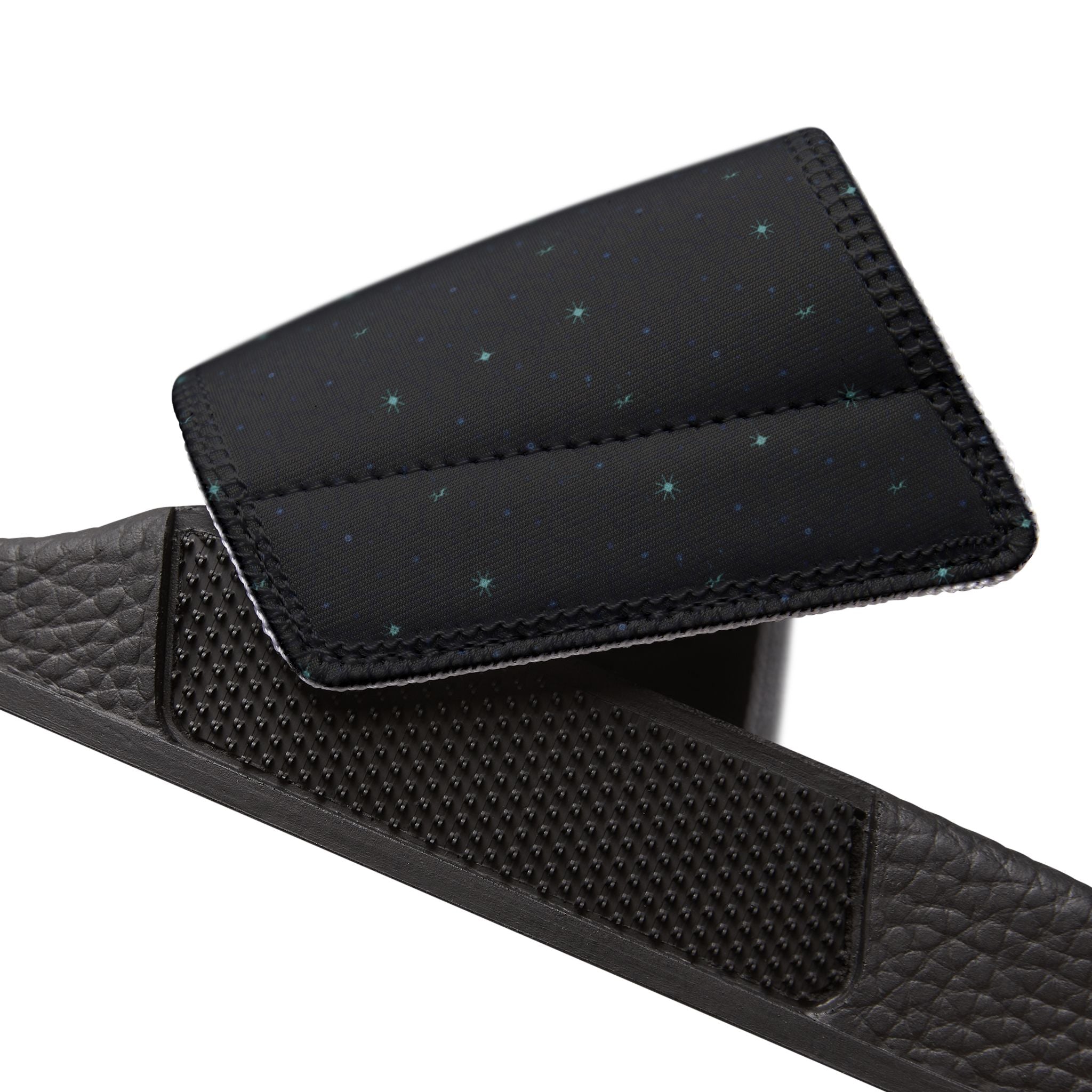 Power Runs Black Slide Sandals - Black Mythical Crest Logo Slides for Men by Power Runs Black