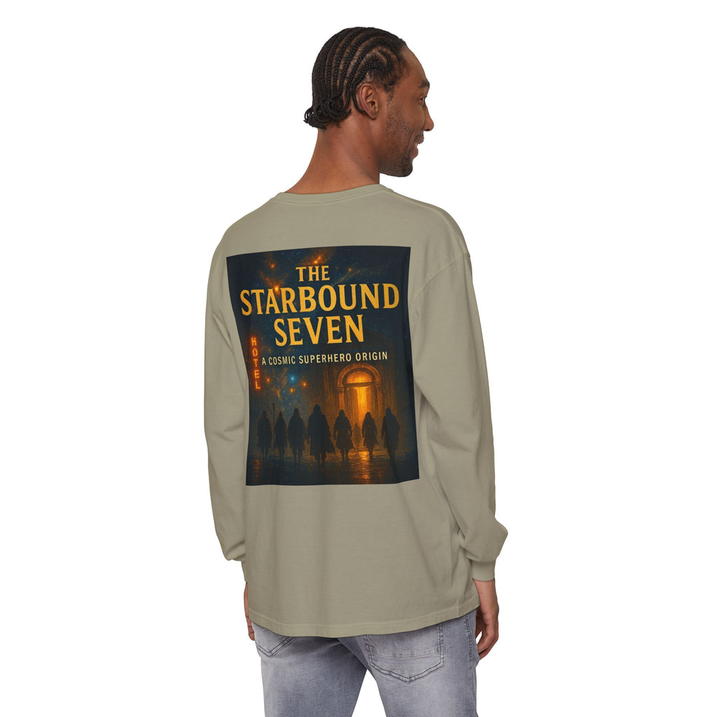 PRB The Starbound Seven graphic long sleeve shirt | cosmic superhero poster by Power Runs Black