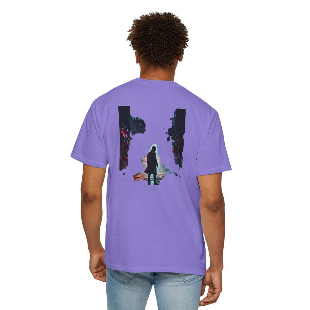 Syndication Loop Cyberpunk Portrait Tee — Tech-Noir Graphic T-Shirt | Power Runs Black by Printify