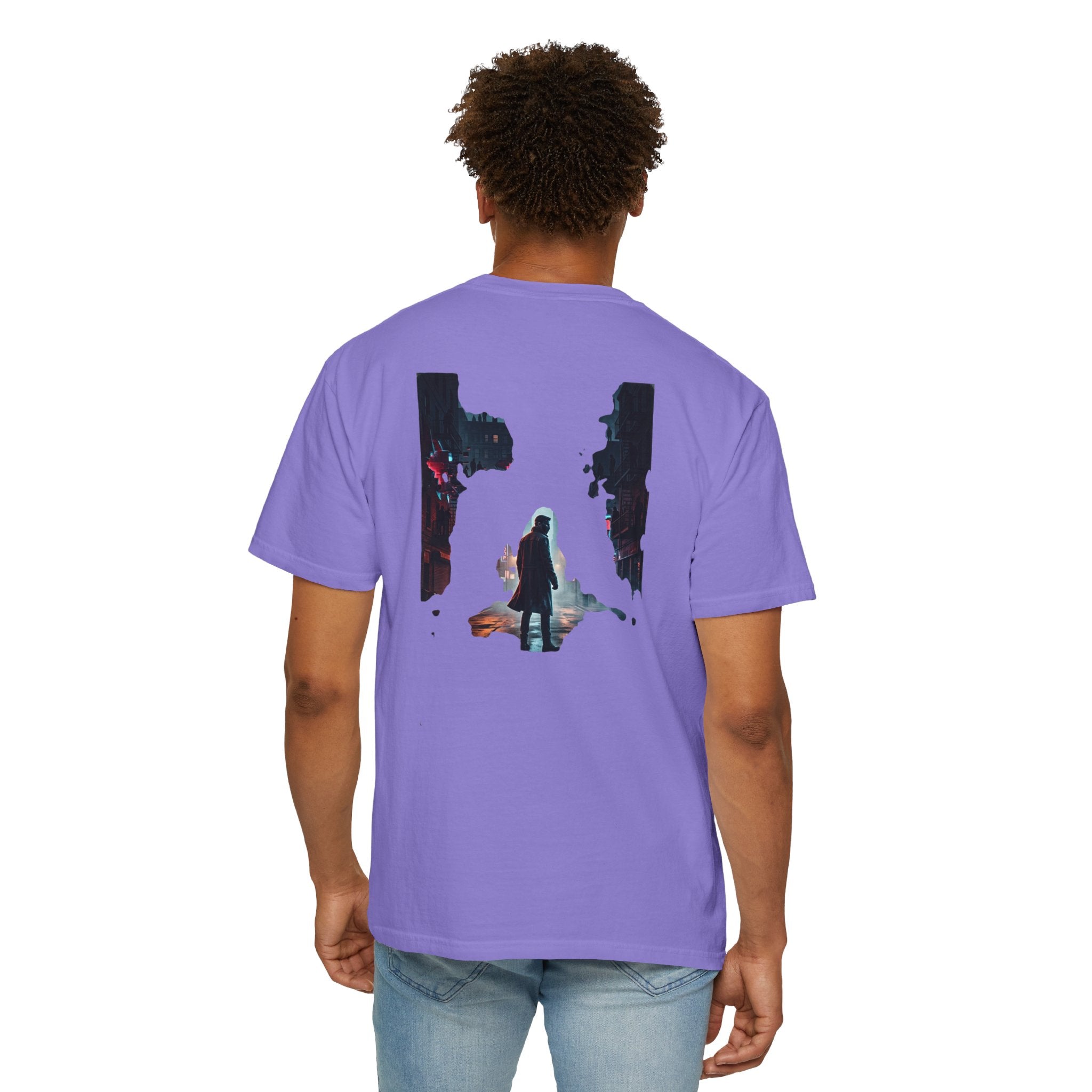 Syndication Loop Cyberpunk Portrait Tee — Tech-Noir Graphic T-Shirt | Power Runs Black by Printify