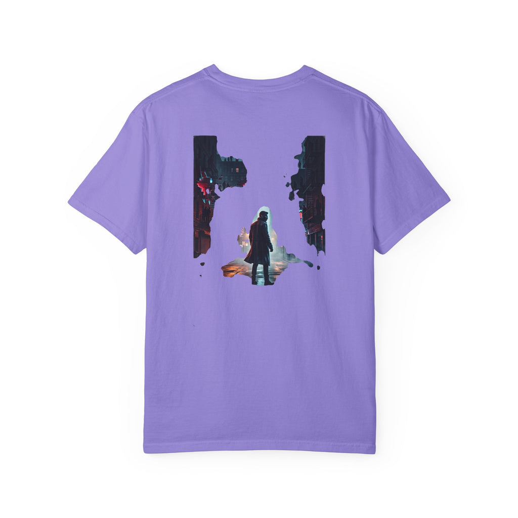 Syndication Loop Cyberpunk Portrait Tee — Tech-Noir Graphic T-Shirt | Power Runs Black by Printify