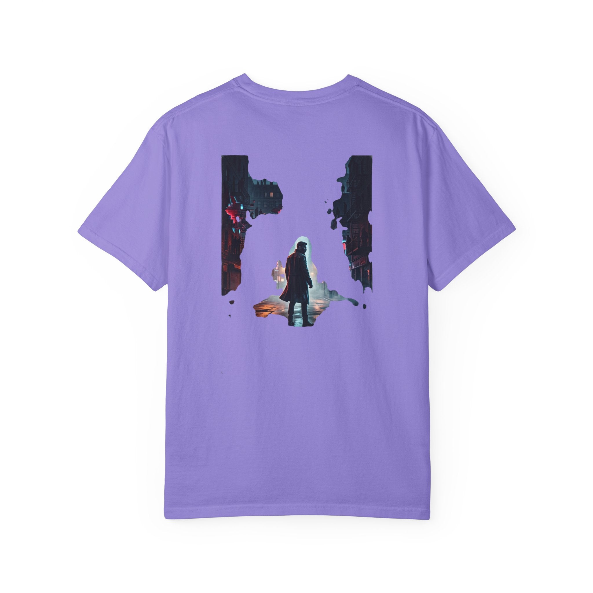 Syndication Loop Cyberpunk Portrait Tee — Tech-Noir Graphic T-Shirt | Power Runs Black by Printify