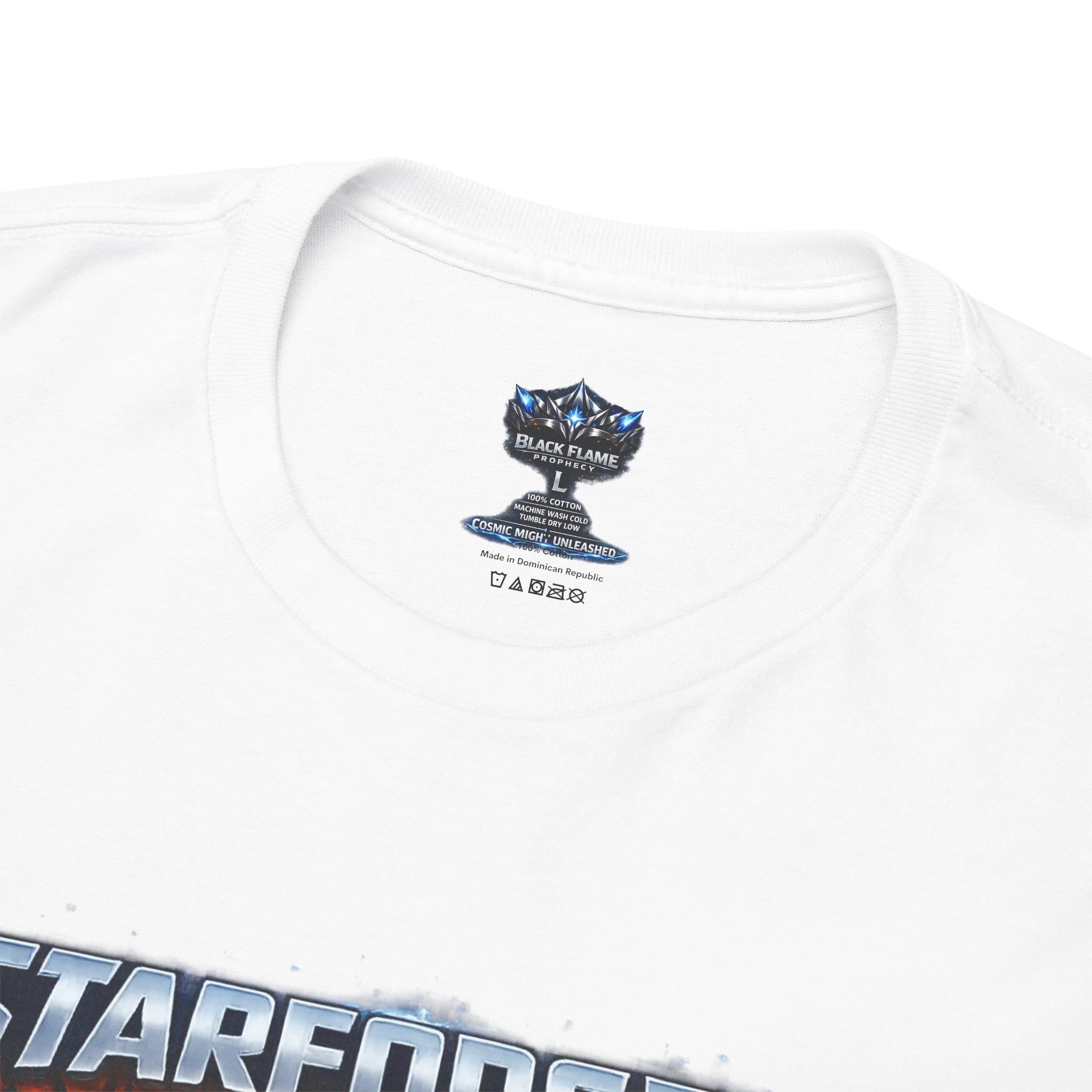 Power Runs Black PRB Starforged Sci‑Fi Graphic Tee (“Cosmic Metal Unleashed”) by Printify