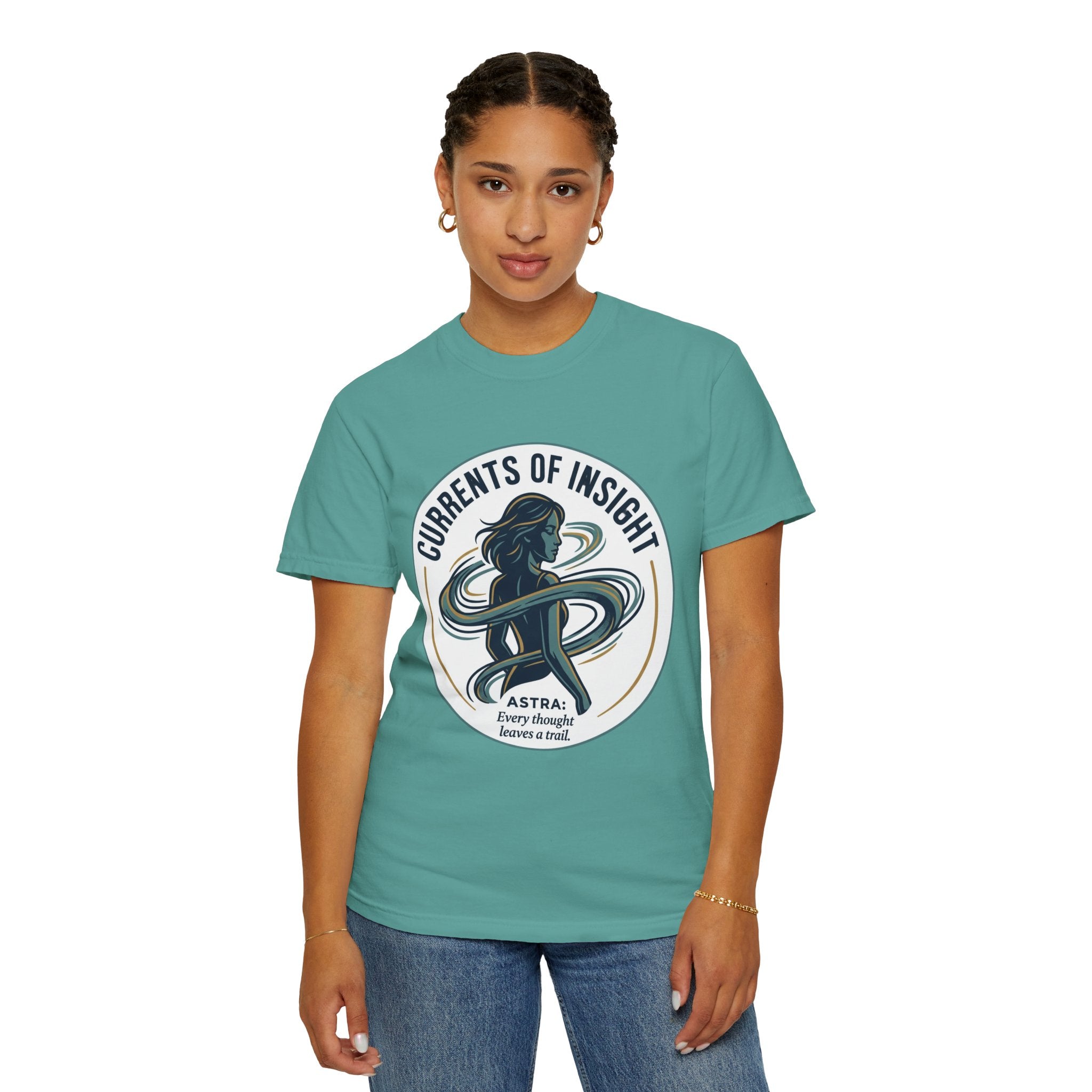 Power Runs Black Currents of Insight T-Shirt — 'Astra: Every thought leaves a trail' Graphic Tee by Power Runs Black