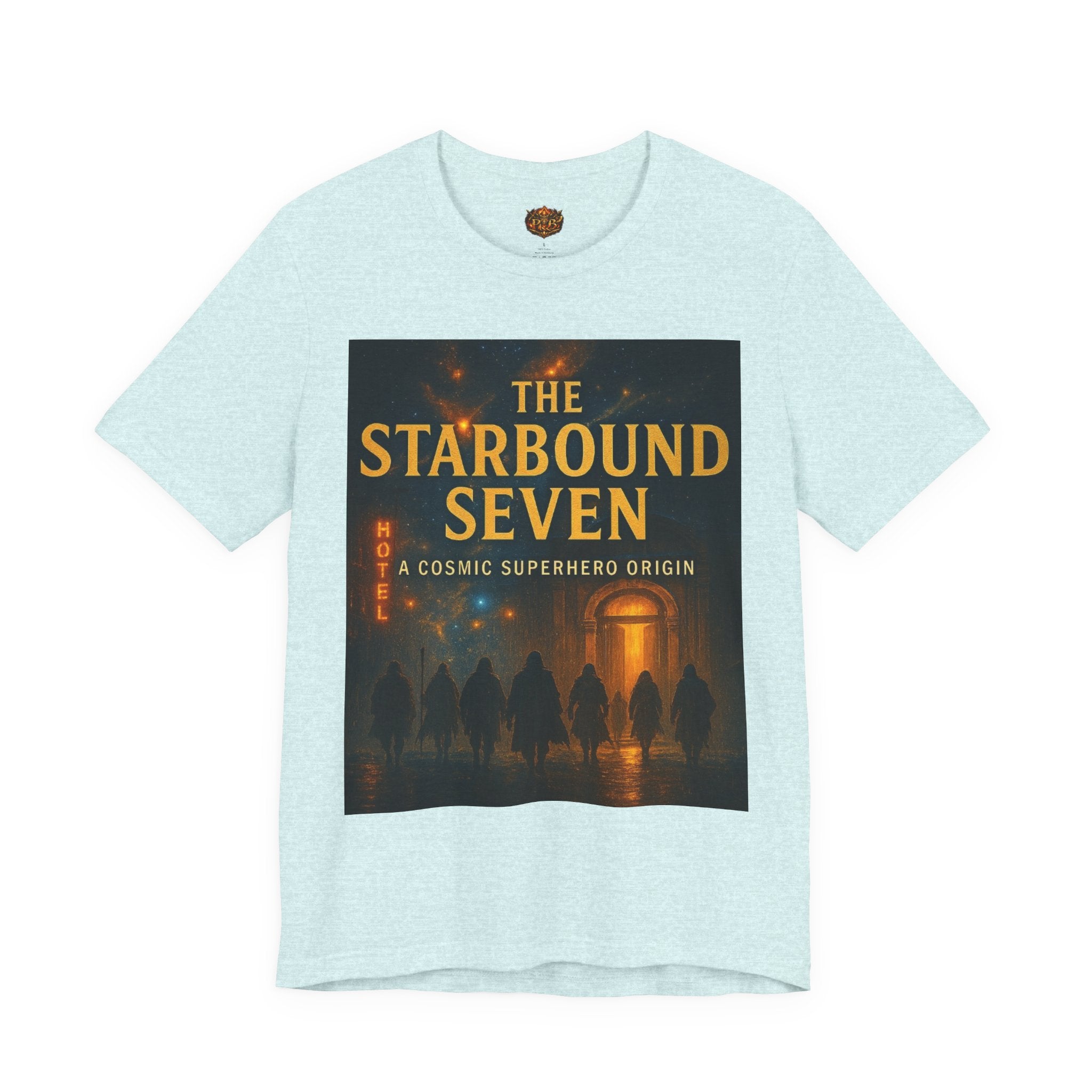 Power Runs Black PRB The Starbound Seven Tee – Retro Cosmic Superhero Poster Shirt by Power Runs Black