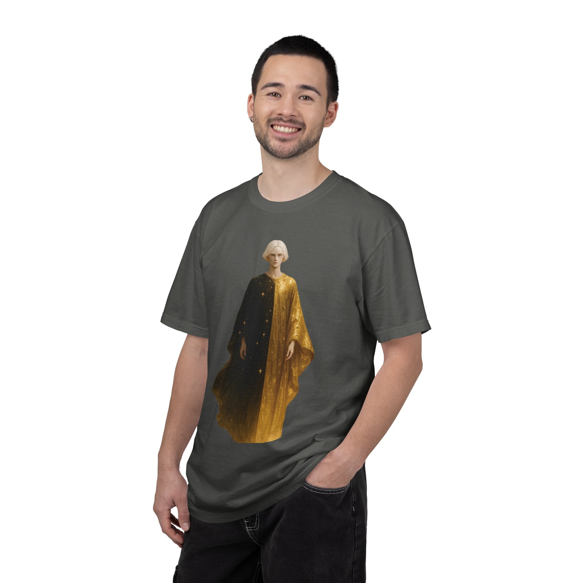 Power Runs Black PRB Twelfth Golden Cloak Figure T-Shirt | Surreal Angelic Portrait by Power Runs Black