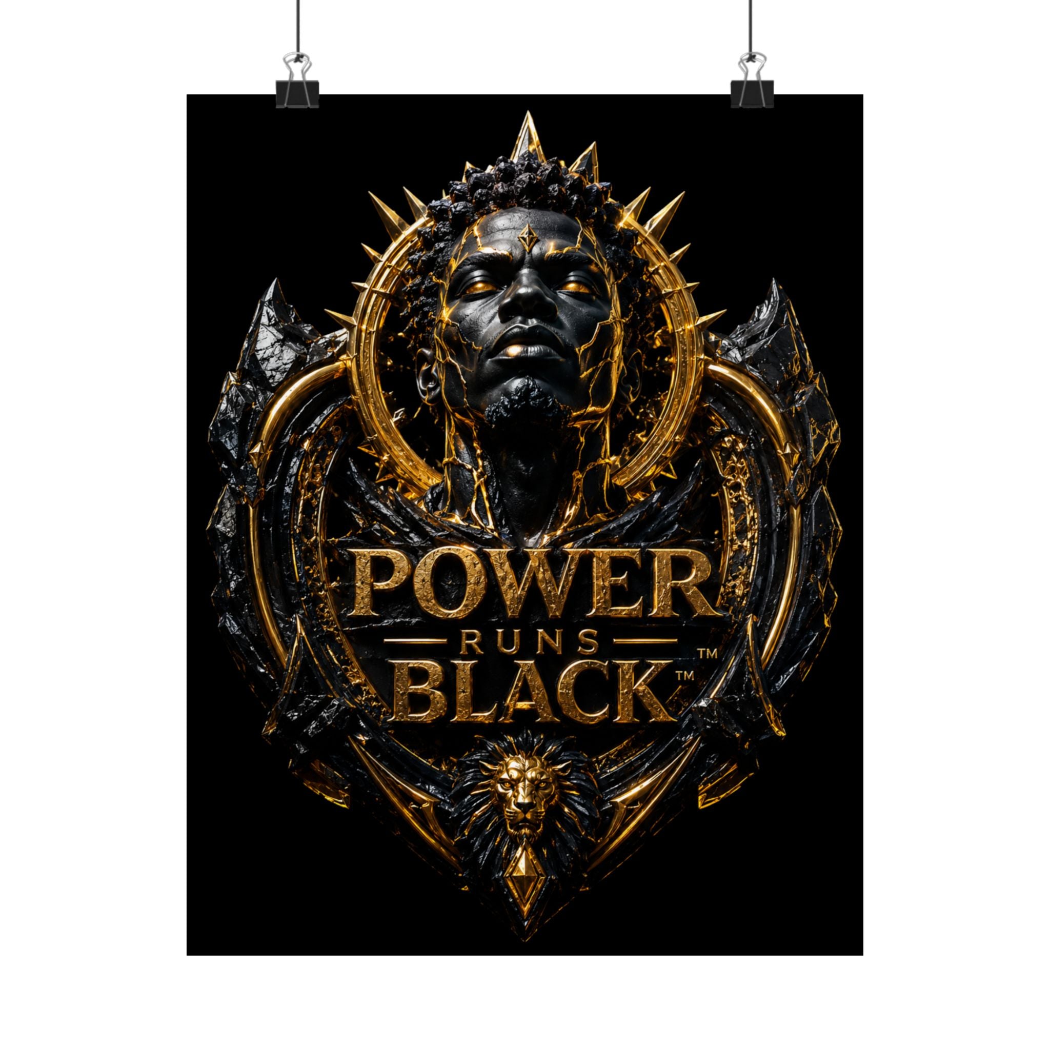 Power Runs Black Matte Poster — Gold & Black Regal Wall Art by Power Runs Black