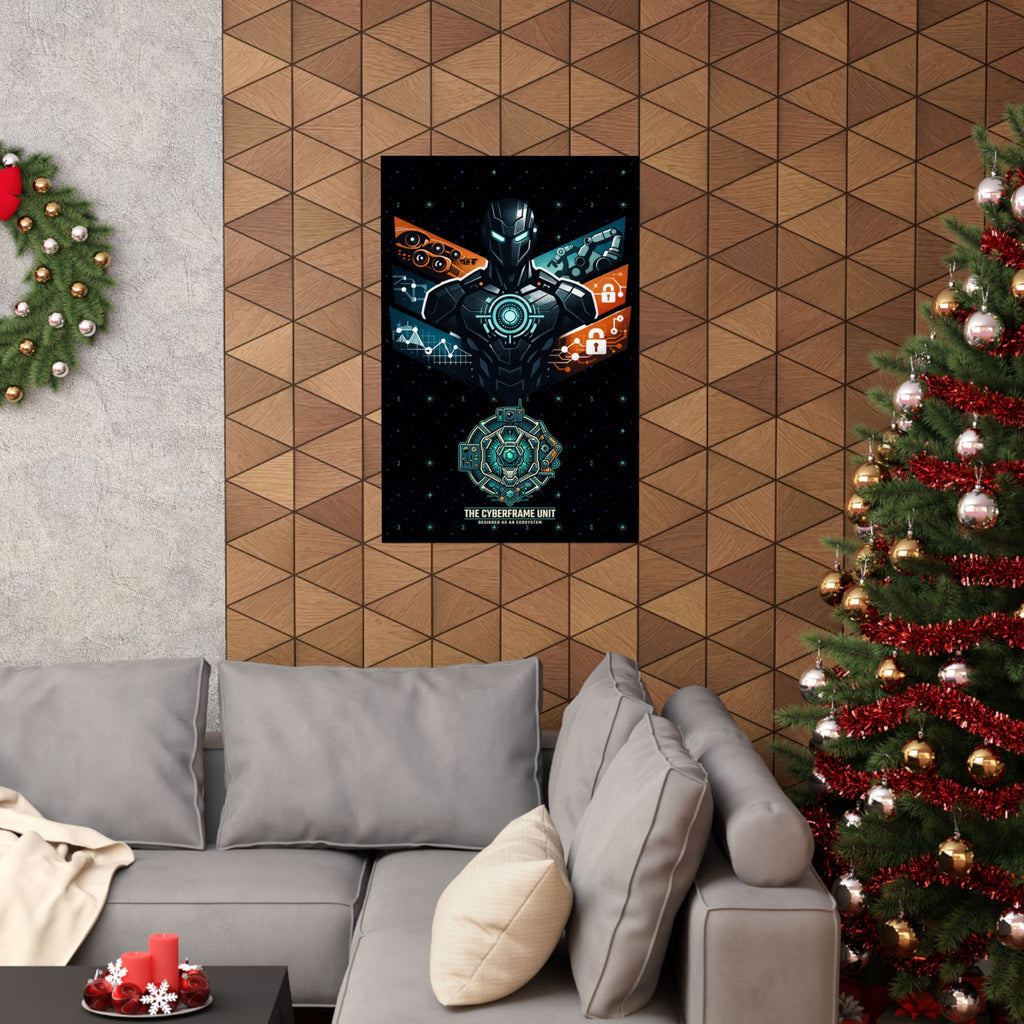 Power Runs Black Cyberframe Unit Sci‑Fi Poster — Matte Vertical by Power Runs Black