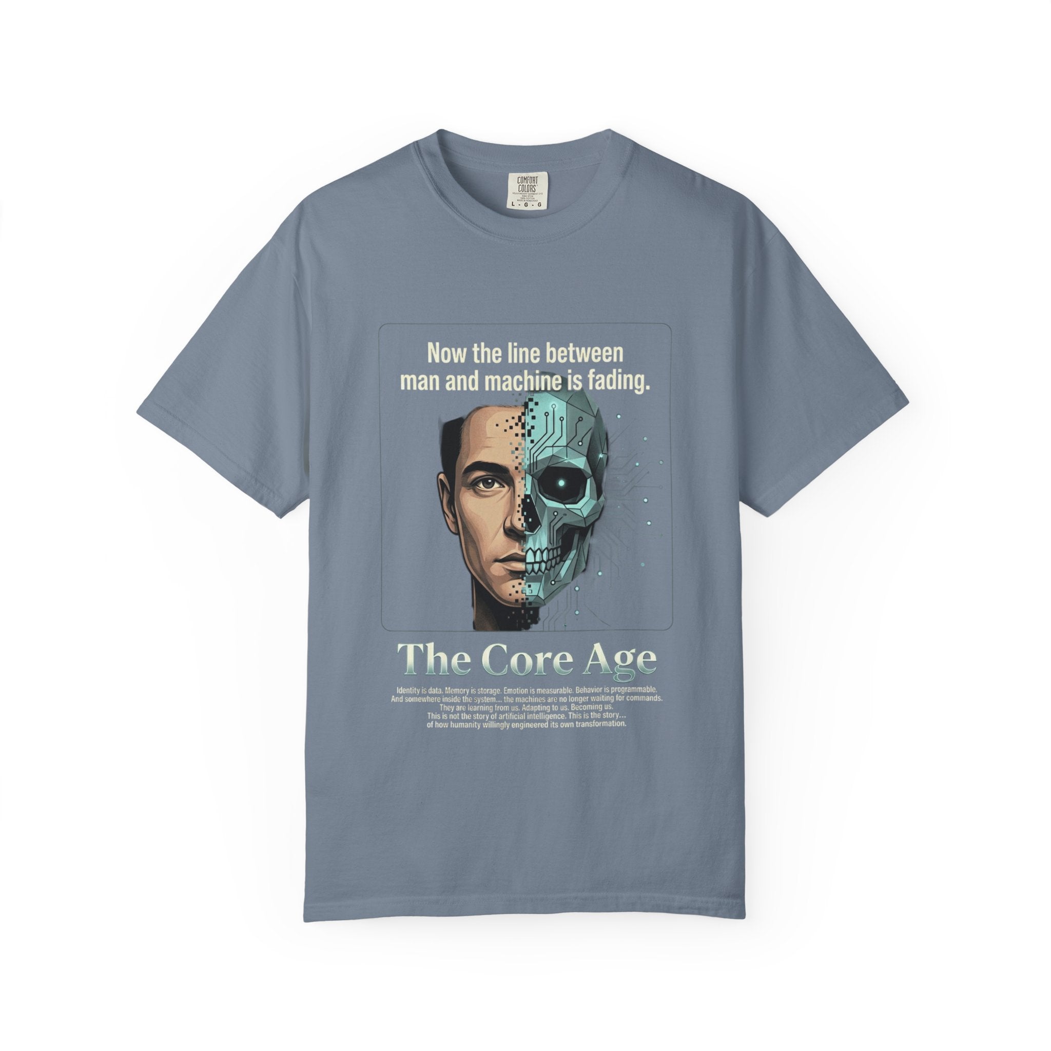 Power Runs Black AI Fusion Graphic T-Shirt — "The Core Age" Split Face Design by Power Runs Black